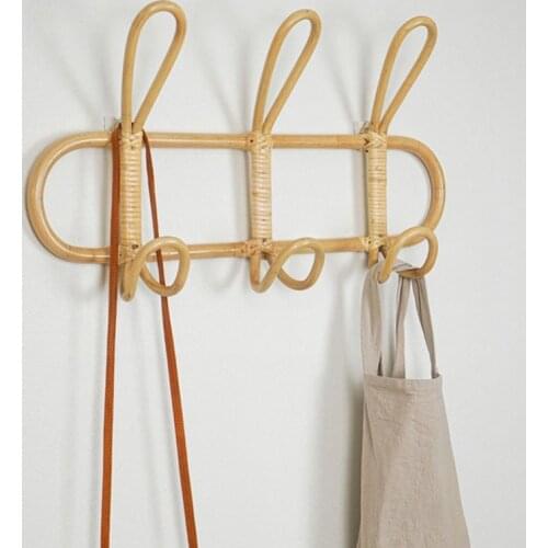 Rattan Wall Hooks Kids Garments Organizer Rack Clothes Hat Hanging Hook Rattan Hanger Room Decor Hanger