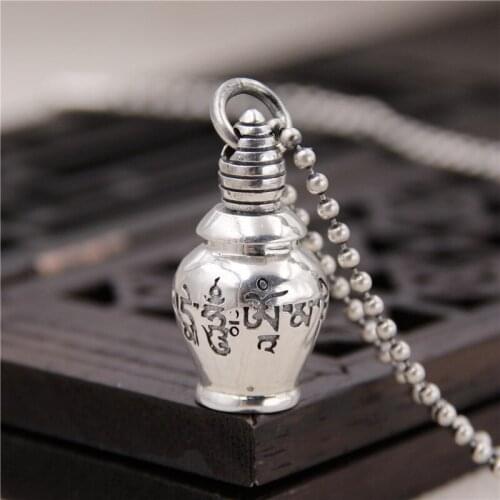 Silver 9525 Sterling Silver Retro Pendant Pendant Men Women Paragraph Six Words Mantra Ga Box Small Bottle