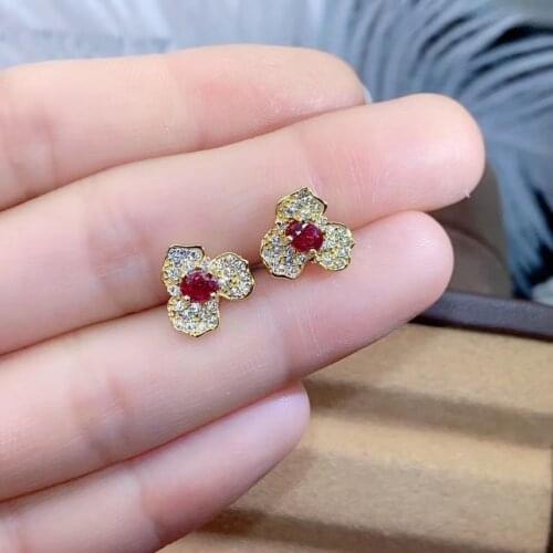 100% Natural And Real Ruby Earring 925 sterling silver Fine jewelry For men women Earring