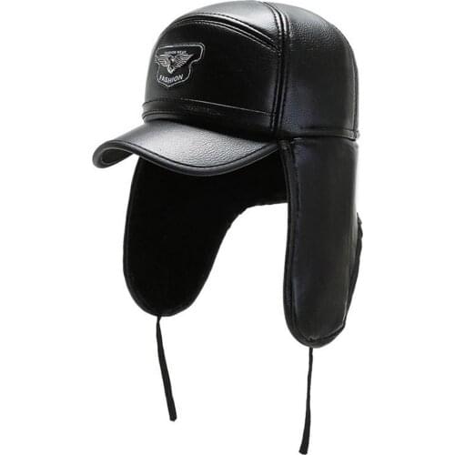 Winter Men Real Genuine Sheepskin Leather Bomber Hats Warm Thick Male Real Leather Cap Real Leather Earflaps Outdoor Caps
