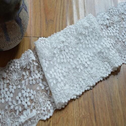 Somelace 12cm width(2yds/lot) white flower elastic DIY lace trim for garments and wedding decoration-16082106
