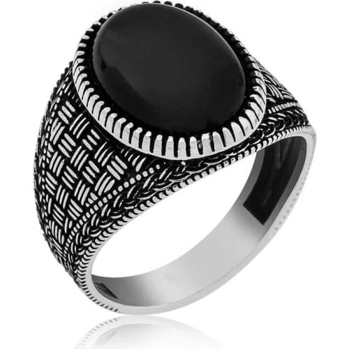 Tevuli 925 Sterling Silver Onyx Stone Mesh Pattern Men 'S Ring