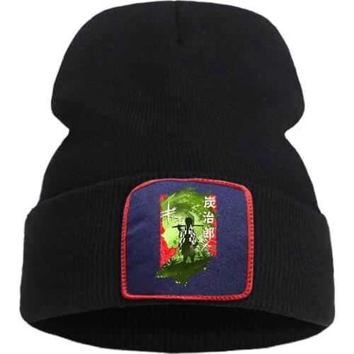Demon Slayer Tanjirou Anime Knitted Hats Wool Ski Creativity Brimless Cap Hot Sale Unisex Sports Hat Warm Cotton Beanie Caps