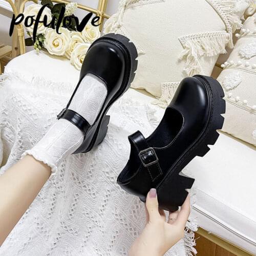 Pofulove Lolita Shoes Mary Jane Shoes Women Japanese Fashion Platform Shoe High Heels Vintage Girls Student Cosplay Zapatos