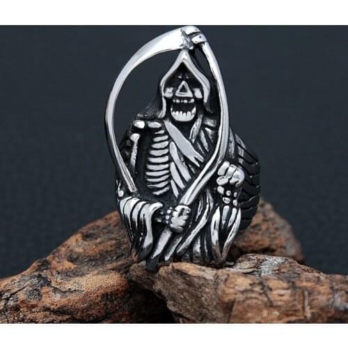 Vintage Gothic Death Reaper Skull Rings For Men And Women Domineering Stainless Steel Punk Biker Ring Fashion Hip Hop Jewelry