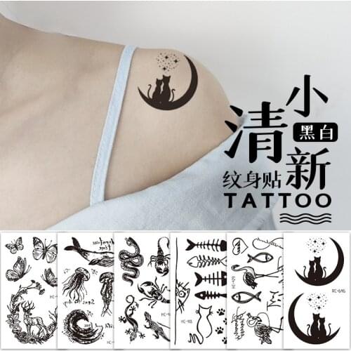 Temporary Tattoo sticker on ear finger shoulder Sketches flower bird cat tatto transferable tattoos tatuajes temporales tattos