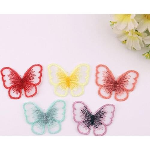 10Pcs Layer mesh butterfly patch Layers Embroidered Lace Trim Patches Applique Wedding Dress Fabric DIY Sewing Craft