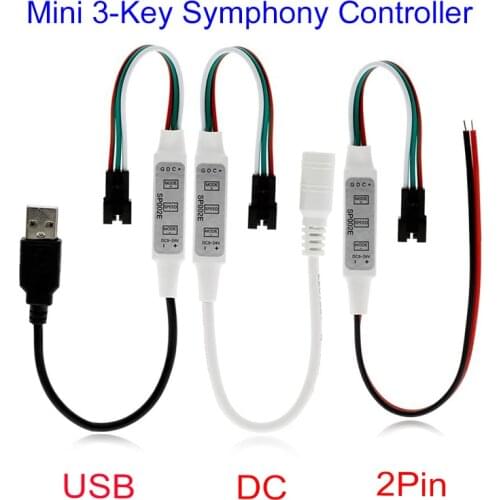 WS2812B WS2811 LED Controller USB Mini 3 keys for Pixel LED Strip Light SP002E LED Light Strip Power Bank TV DC5V-24V Symphony