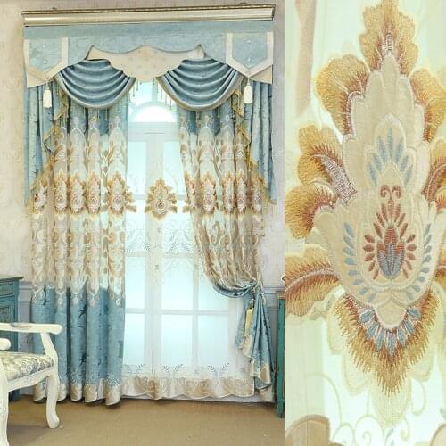 Custom European-Style curtains for Living Room Bedroom Chenille Jacquard Embroidered Curtain Fabric Curtain General Pleat