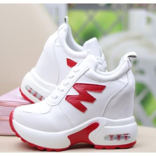 Womens Sneakers Wedge Hidden High Heel Lace Up Match Colors Shoes Korean Styles New 2021