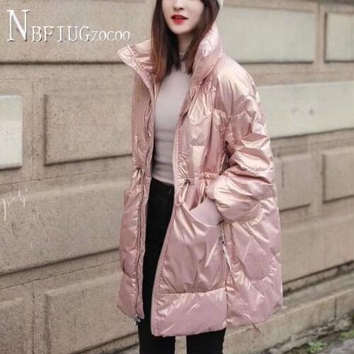 Glossy Fabric Women Parkas Fashion Autumn Winter 2020 New Long Style Thick Female Coat