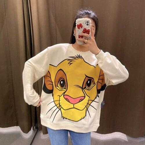Disney Women Cartoon Pullover The Lion King Simba Hoodies Harajuku Streetwear Female Casual Loose Top Femme Autum Winter Clothes