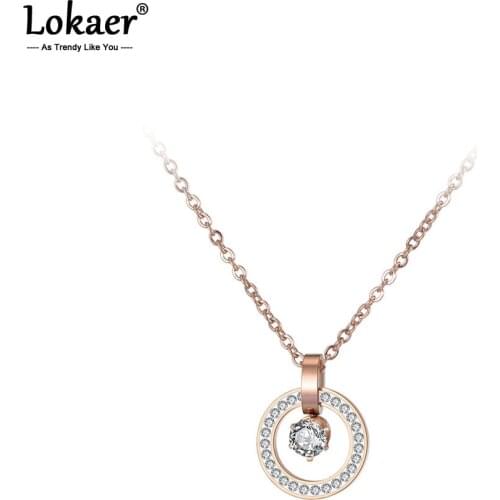 Lokaer Bohemia CZ Crystal Pendant Necklace Rose Gold Stainless Steel Rhinestone Clay Neckalce Jewelry For Women Gifts N19032