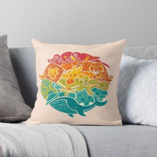 Animal Rainbow - cream Throw Pillow Cushion Cover Polyester throw pillows case on sofa home living room car seat decor 45x45cm