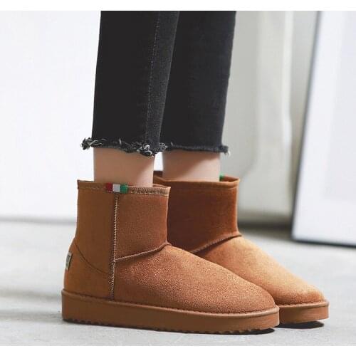 35-40Leather Faux Suede Snow Boots For Women Short-tube Pure Color Flat Cotton Shoes Rubber Non-Slip Plus velvet boots Shoes