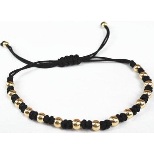 100% Brand Men Bracelets 2018 Summer Trendy 24K Gold Round Beads Braided Macrame Weaving Bracelets For Men