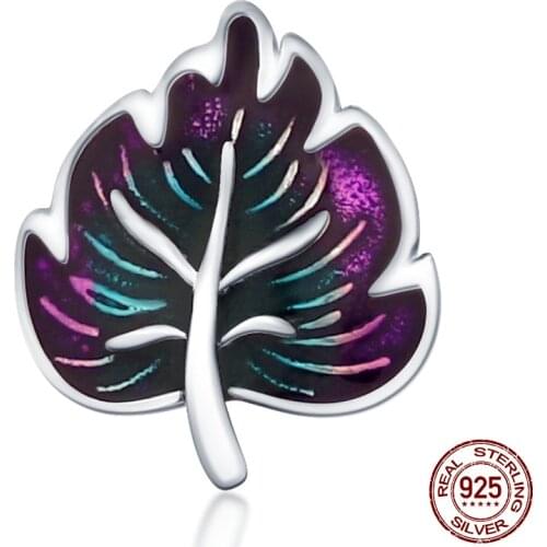 100% Real 925 Sterling Silver Colored Leaf Beads Fit Original Pandora Bracelet&Bangle Making Fashion DIY Jewelry 2021 New