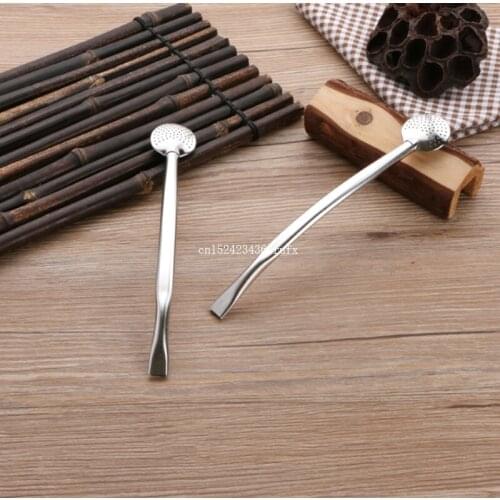 100pcs 304 Stainless Steel Tea Reusable Drinking Straws Filtered Spoon Straw Filtering Straws Mate Yerba Bombilla Wholesale