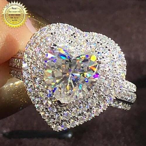 10K Au417 White Gold Ring DVVS Moissanite Diamonds 1 2 3 4 5 Carat Heart 2 Lap Luxury Wedding Party Engagement Anniversary Ring
