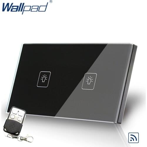 2 Gang 2 Way Remote Switch 118*72mm AU USA Standard Wallpad Black Crystal Glass Remote Touch Switch 2 Gang 2 Way Control US