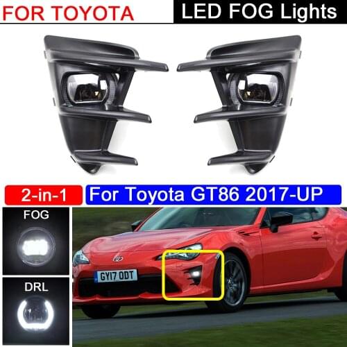 2Pcs Front Bumper White LED Fog Lamp With DRL Daytime Running Light For Toyota GT86 2017 2018 2019 2020 2021