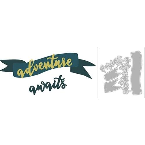 2020 New Banner Label and English Word Adventure Awaits Metal Cutting Dies For DIY Scrapbooking Greeting Card Making no stamps