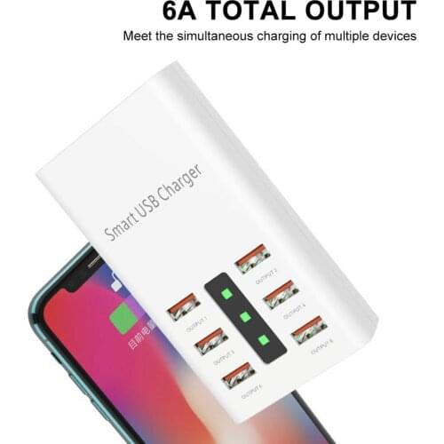 30W Universal 6 Ports USB Hub Smart USB Charger Fast Charging Station Stand Dock Hub 5V/6A Quick Charge For Mobile Phone