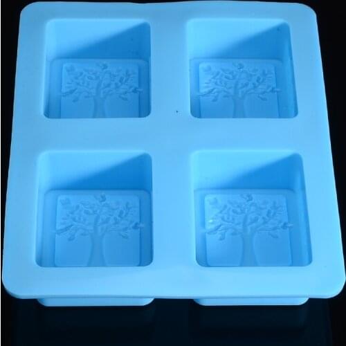 4 Holes Rectangular Silicone Mold Tree Pattern Soap Mould DIY Handmade Soap Cake Chocolate Ice Tray Pastry Baking Tool Random