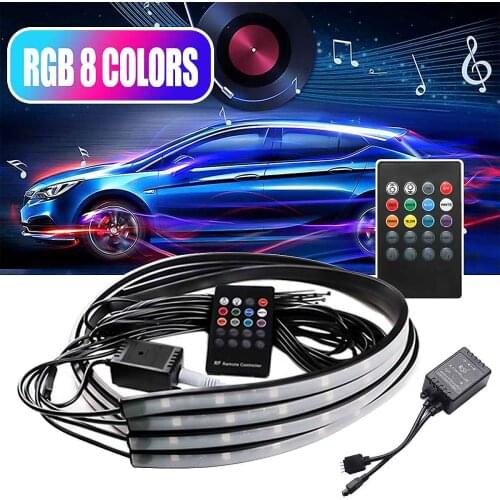 4PCS 12V LED Car Under Lights RGB Strip Car Underglow Underbody System Lamp Auto Decoration Atmosphere Lights APP Remote Control