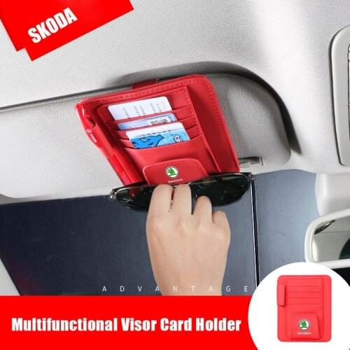 Car Hanging Sunglasses Clip Storage Bag For Skoda Octavia Tour RS Rapid Kodiaq Superb Kamiq Yeti Karoq Kodiak Auto Accessories