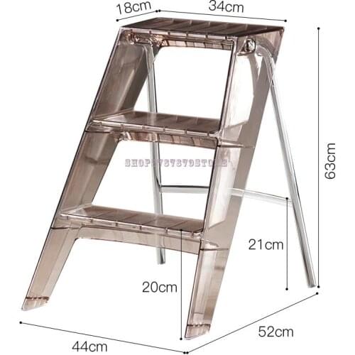 Household Multifunctional Transparent Folding Ladder Nordic Acrylic Telescopic Indoor Anti Slip Three Step Ladder Pedal Miter La