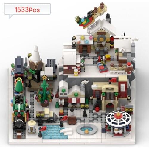 Winter Village Wonderland Train Building Blocks Bricks Friends For Girl Architecture MOC Friends House Toy For Children Gifts