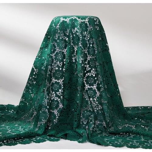 Lace Fabric White African Guipure Sequins Lace Fabric 2021 New Sewing Sequins Embroidery Fabrics Dresses For Women Wedding A2525