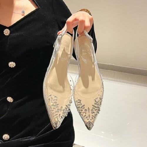 Summer Fashion Exquisite Rhinestones Transparent Sexy Pointed Toe Ladies Sandals One Word Buckle New Trend