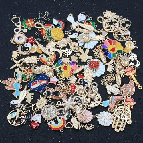Random 20Pcs Mix Size 10- 20 Drop Oil Ands KC Gold Pendant Charms Alloy Metal For DIY Bracelet Necklace Jewelry Materials