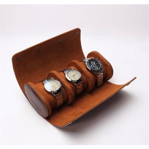 Multifunctional Watch Roll Case Portable Travel Watch Organizer Case Leather Watch Roll Box Organizer For Men Black/Brown