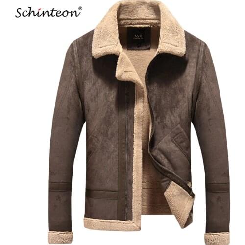 Schinteon New Men Suede Leather Jacket Winter Warm Outwear Faux Lamb Wool Fur Coat Drop Shipping M-5XL