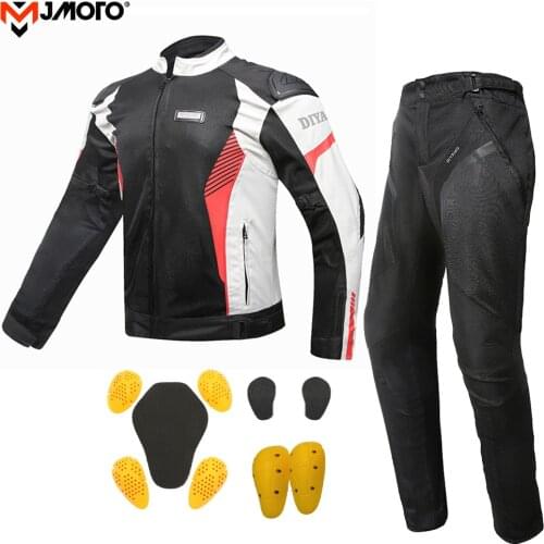 Motorcycle Jacket Man Set Motorbike Pants Riding Summer 3D Mesh Motocross Suit Moto Touring Trousers Jacket With Protection Red