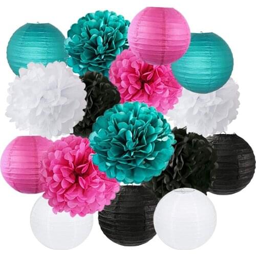 16pcs Paper Lanterns Set Decorative Paper Pompoms Flower Hanging Honeycomb Balls Wedding/Birthday/ Party Decor