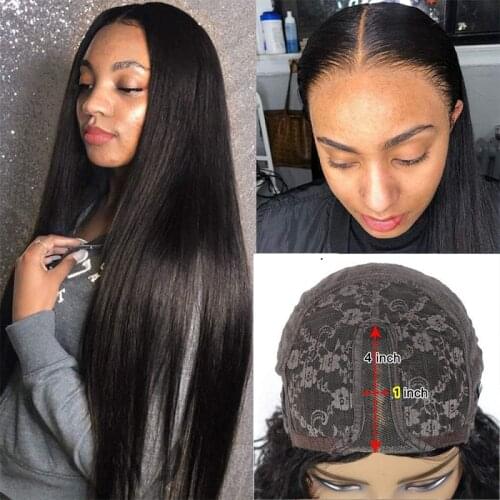 Natural Straight Human Hair Wigs 180% Density Pre Plucked Brazilian Remy Hair 13x1 Lace Part With Baby Hair Straight Wig