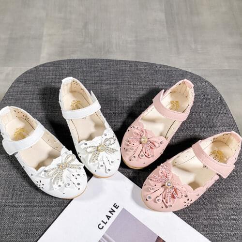 2021 New Girls Hollow Butterfly-knot Princess Shoes Soft Bottom Rhinestone Dance Shoes Leather Shoes Flats Sweet Kids Shoes Hot