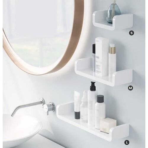 S/M/L Punch-Free Bathroom Shelf Storage Organizer Waterproof Shelf Plastic Storage Rack White Shelf Rack Bathroom Organizer