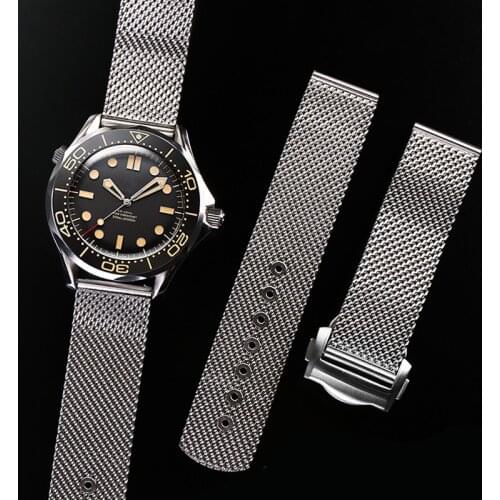 High Quality 316L Stainless Steel 19mm 20mm Watchband for Omega 007 James Bond Seamaster 300 Watch Strap Woven Metal Bracelets