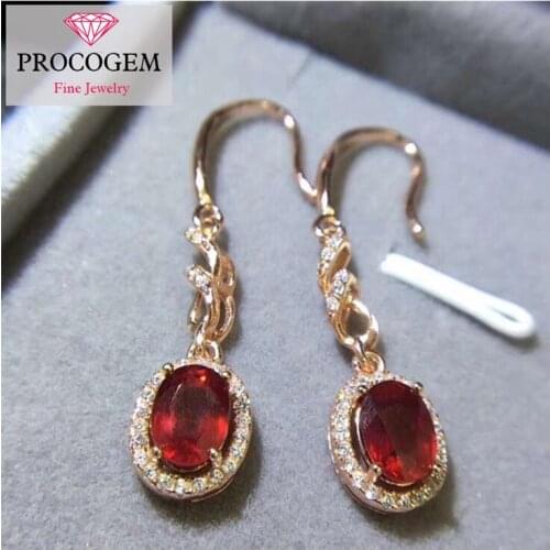 PROCOGEM Natural Ruby Drop Earrings for Women Gifts 5x7mm 1ctX2 Genuine gemstones Fine Ladies eardrops 925 Sterling silver #286