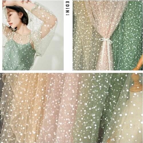 160cm Wide Pink Green Polka Dot Printing Mesh Tulle Fabric High Quality Bridal Dress Wedding Decoration DIY Curtain Net Fabric