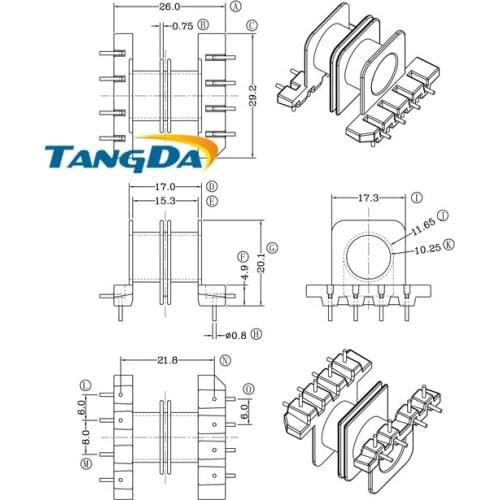 Tangda ER EC ER28 EC28 2 Slots skeleton Bobbin + Soft magnetic ferrite core 4+4pin Double groove Transformers With shell