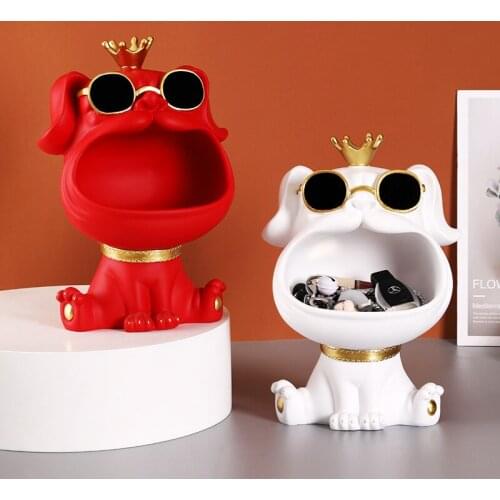 Nordic Resin Crown Bulldog Dog Storage Candy Box Key Decoration Living Room Bedroom Desktop Home Decor Ornaments