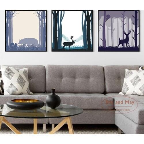 Modern Deer and Forest Silhouette Canvas Prints Modern Painting Posters Wall Art Pictures For Living Room Decoration No Frame