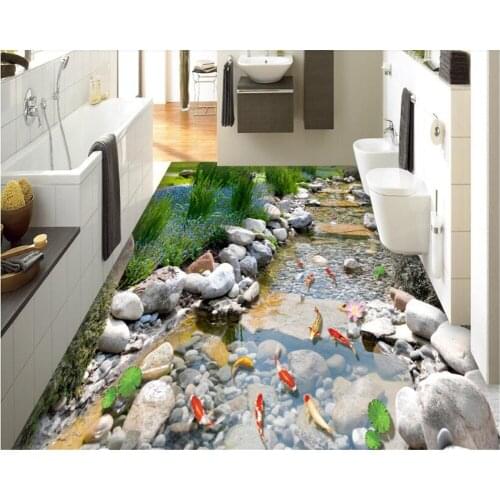 Beibehang Modern three-dimensional large-scale pvc papel de parede 3d wallpaper park stone creek squid bathroom 3D floor behang
