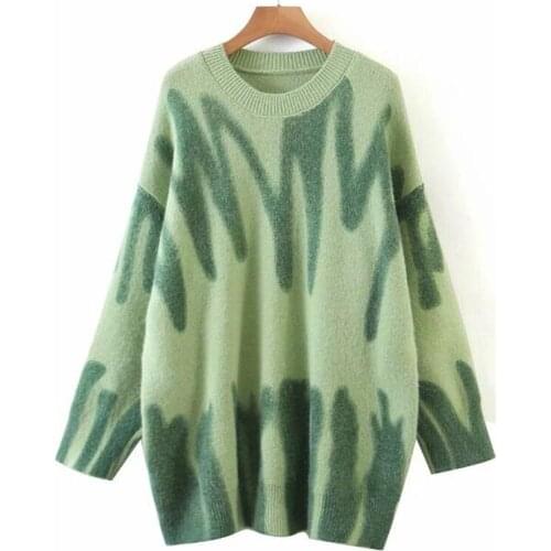 Striped Green Knitted Sweater Women Winter Spring Korean Loose Oversized Sweaters Long sleeve Pullover Womens Sweaters Top Soft
